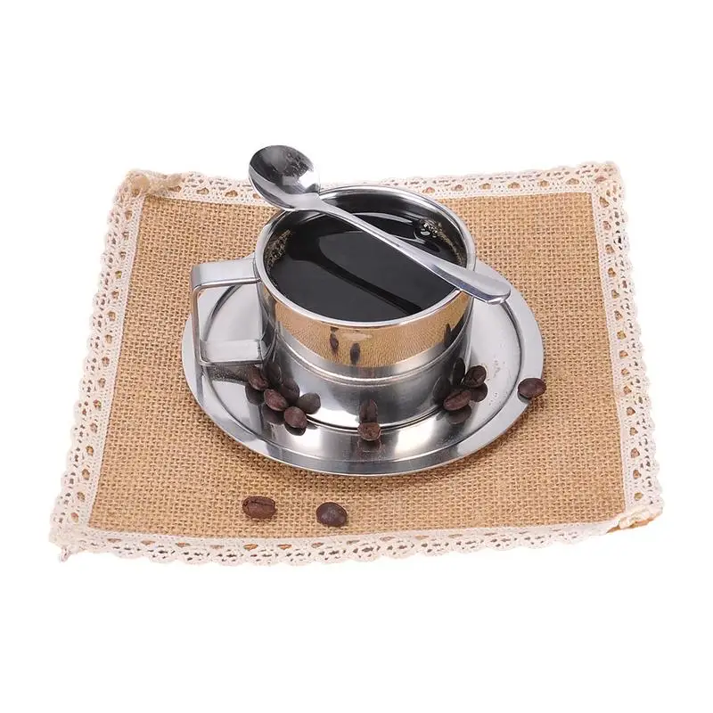 Best 1 set Stainless Steel Double wall Heat Insulation Water Cup Stirring Coffee Milk Mugs Drinking Cups Drinkware with Spoon amp; Plate