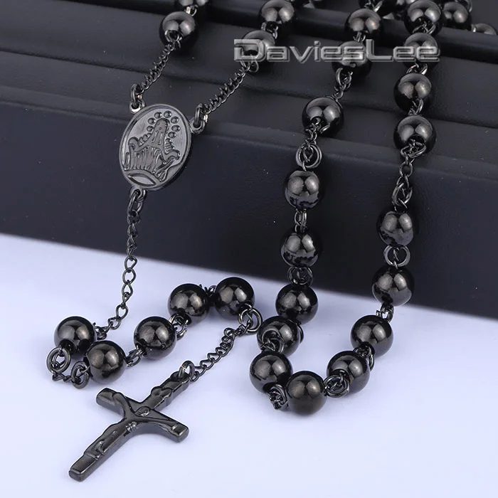Prix pour 4/6/8mm Hommes Chaîne Rose Or Noir Tone En Acier Inoxydable Perle Chaîne Couronne Chapelet Jésus Christ croix Pendentif Long Necklacce LKN372 Prix pour 4/6/8mm Hommes Chaîne Rose Or Noir Tone En Acier Inoxydable Perle Chaîne Couronne Chapelet Jésus Christ croix Pendentif Long Necklacce LKN372