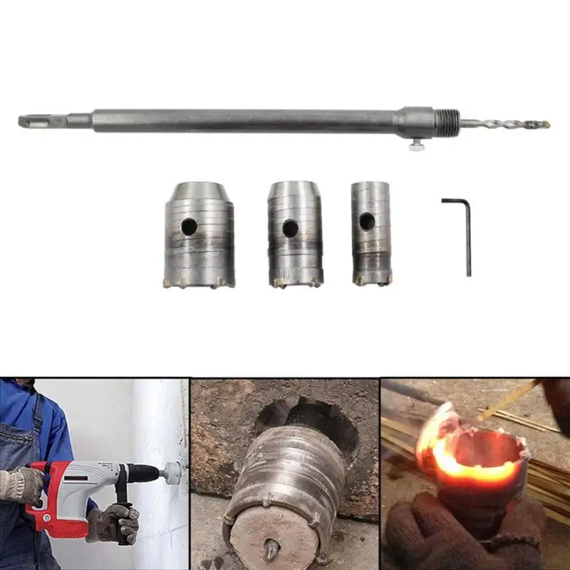 

Wall Drill Bit Hole Saw Set Cutter Tool Kit 350mm Long Core For Wall Masonry Brick Stone Coment + Hole opener 30mm 40mm 50mm