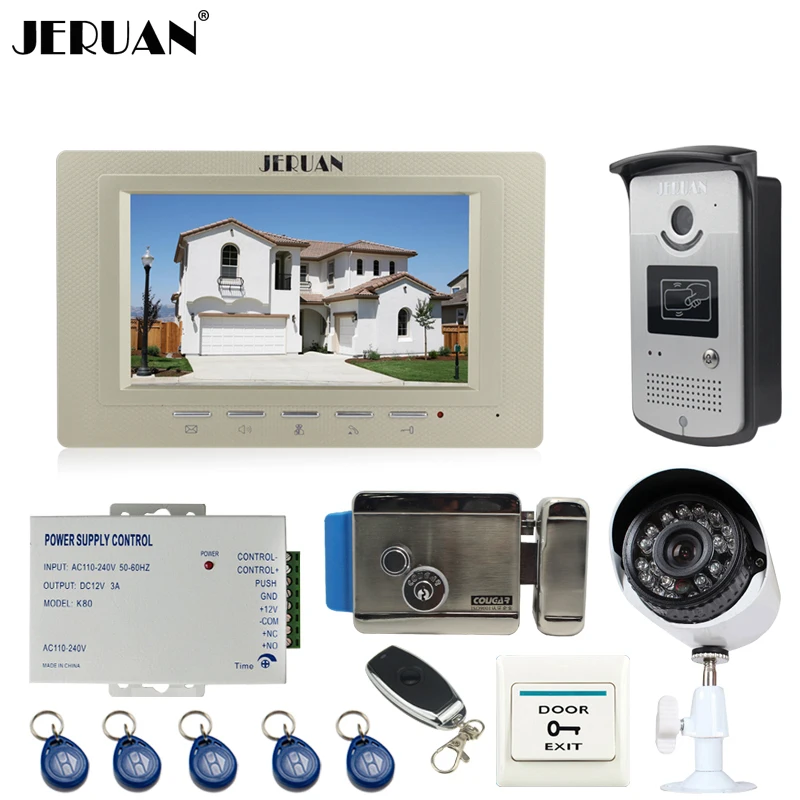 Compare JERUAN Wired 7 inch LCD Video Door Phone intercom System kit RFID Access IR Camera + Metal 700TVL Analog Camera +remote control Compare JERUAN Wired 7 inch LCD Video Door Phone intercom System kit RFID Access IR Camera + Metal 700TVL Analog Camera +remote control