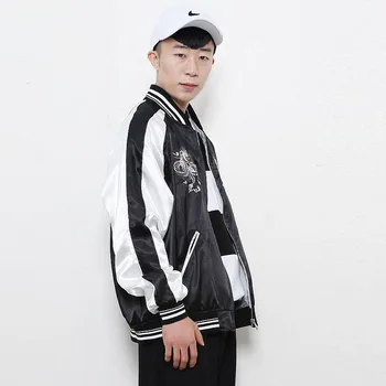 

Free Shipping 2019 New Former Zipper Yokosuka Embroidery Double Dragon Coloured Baseball Jacket Factory Direct Sales