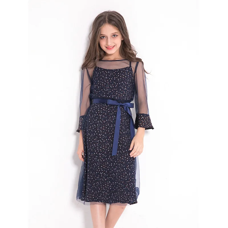 

Bongawan Kid dresses For Girls Lace Straps Full Sleeveless Balck Dress Casual style Children clothing for 6T 8T 10T 12T 14T