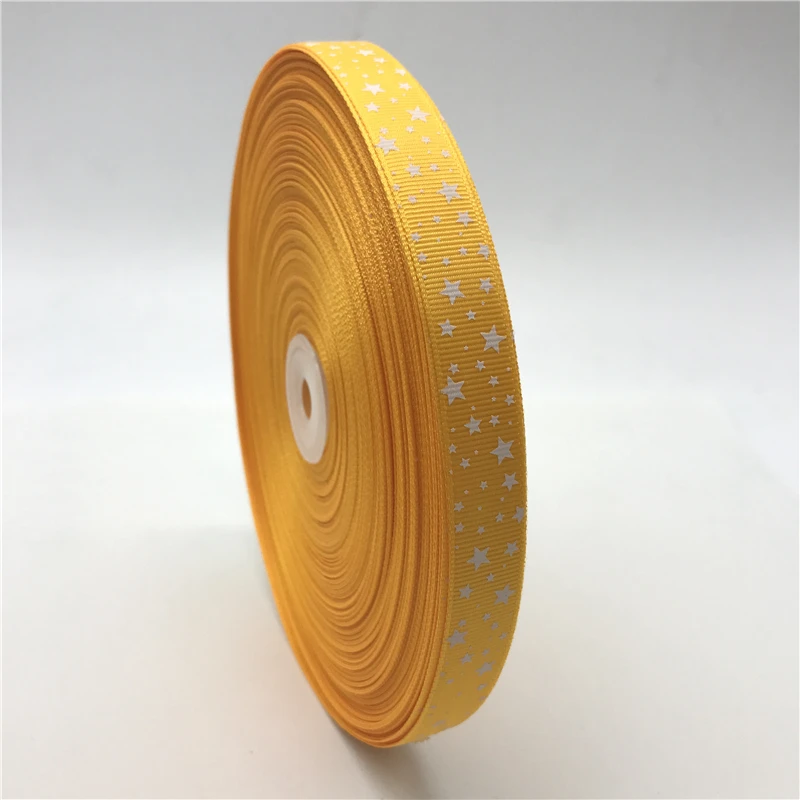 5 ярдов/партия 5/8 &quot(15 мм) Желтая печатная звезда Grosgrain лента бант для волос Patry