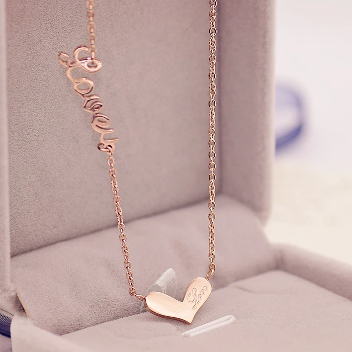 

YUN RUO Fashion Brand Woman Jewelry Rose Gold Color Elegant LOVEU Heart Pendant Necklace 316 L Stainless Steel Bijoux Femme Gift
