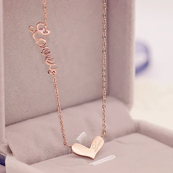 

YUN RUO Fashion Brand Woman Jewelry Rose Gold Color Elegant LOVEU Heart Pendant Necklace 316 L Stainless Steel Bijoux Femme Gift