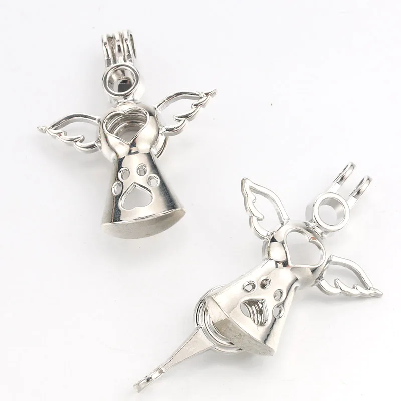 

5pcs Silver Love Angel Pearl Cage Locket Pendant Jewelry DIY Bead Cage Aroma Essential Oil Diffuser Perfume Box For Oyster Pearl
