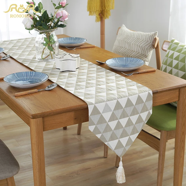 Modern Triangular Pattern Beige Orange Table Runner With Tels Modern Triangular Pattern Beige Orange Table Runner With Tels Geometric Tea Cloth Party Wedding