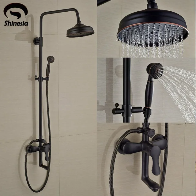Bathroom Shower Faucet Set 8 Inch Shower Head + Hand Spray Oil Rubbed