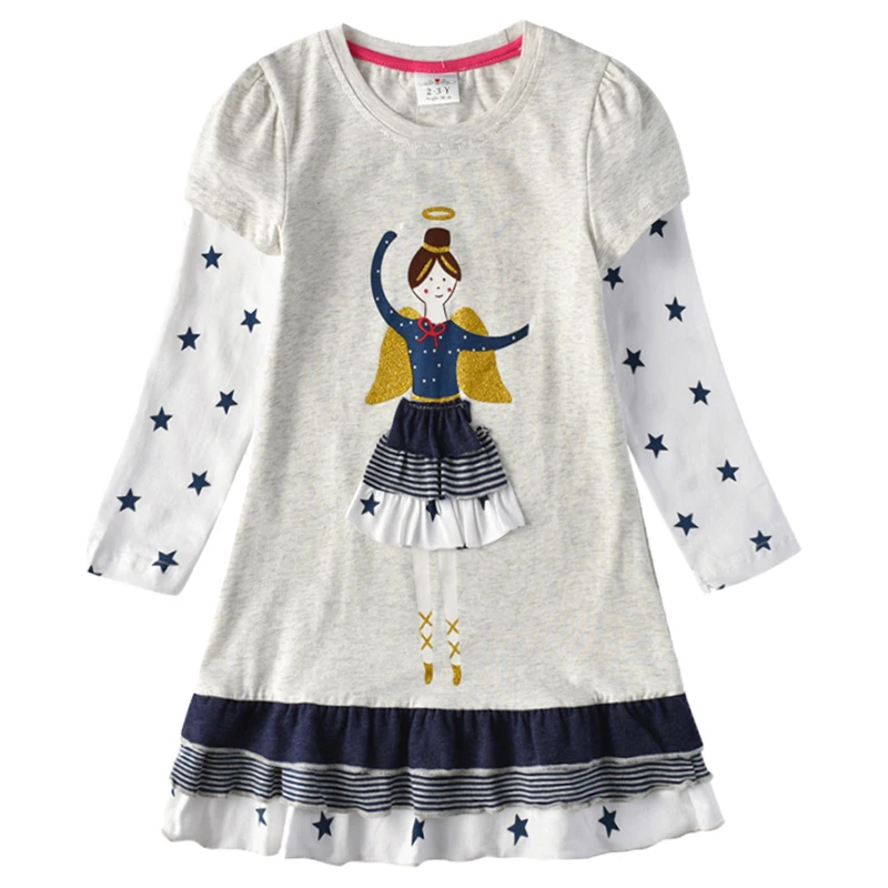 VIKITA Girls Dresses Autumn Children Cotton Casual Dress Toddlers Long Sleeve Cartoon Vestidos Kids Princess Dress For Girl