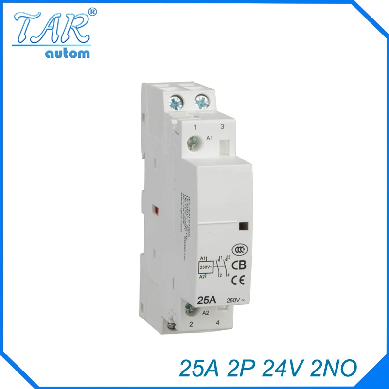 

24V Coil 25A 2NO 2 Pole 2P Household AC Contactor Modular 35mm DIN Rail Mount 25Amp