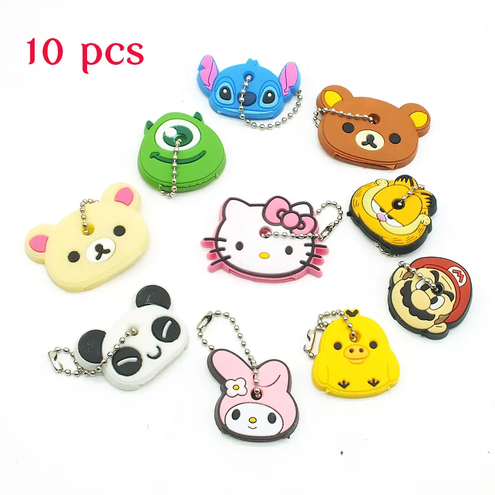 

10 PCS a SET animal keychain cartoon key chain Anime Mario Garfield keycover super her key caps Children Car Keychain