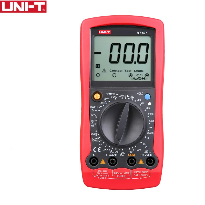 UNITUT107HandheldAutomotiveMultipurposeMetersManualRangeMultimeterInputProtection