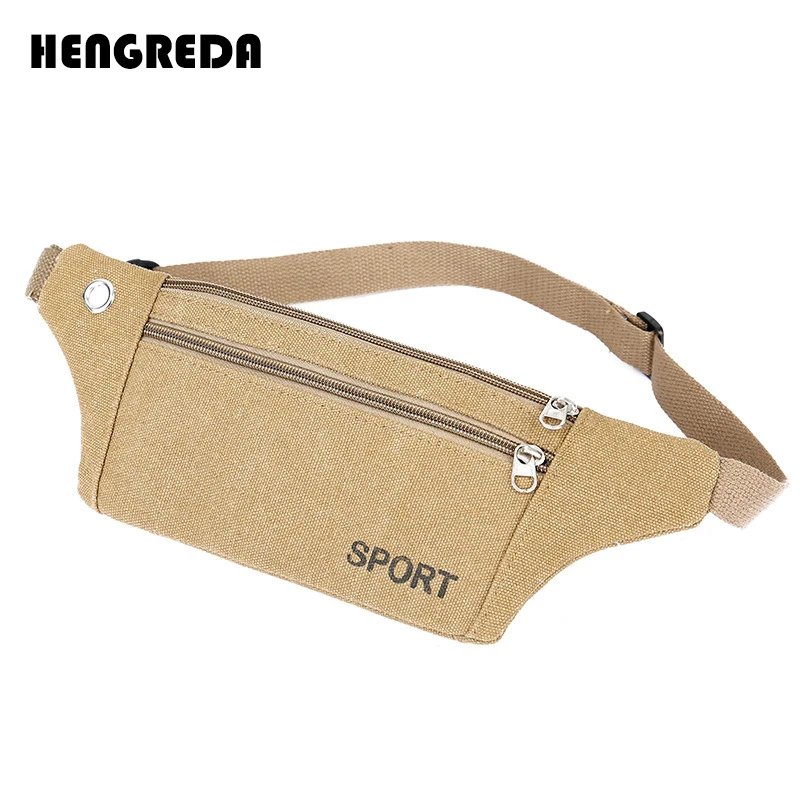 HENGREDA-riñonera de lona para hombre y mujer, bolso de viaje ligero con orificio para auriculares, antirrobo, apto para teléfono de 6 , 2018