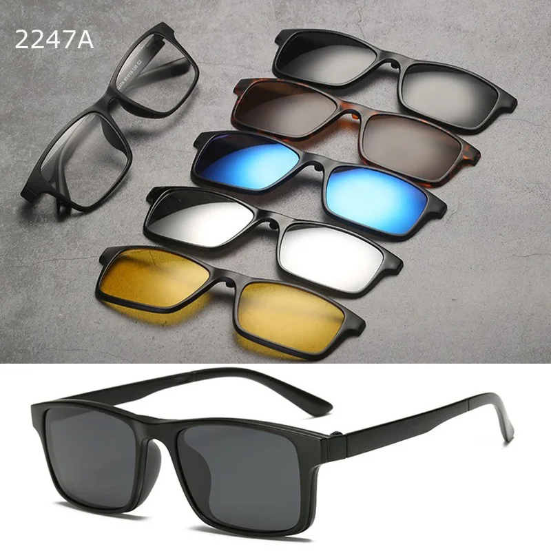 QIFENG оптическая оправа для очков для мужчин и женщин TR90 с 5 зажимами солнцезащитные очки поляризованные магнитные близорукость оправа для очков QF125 - Цвет оправы: QF123-2247A