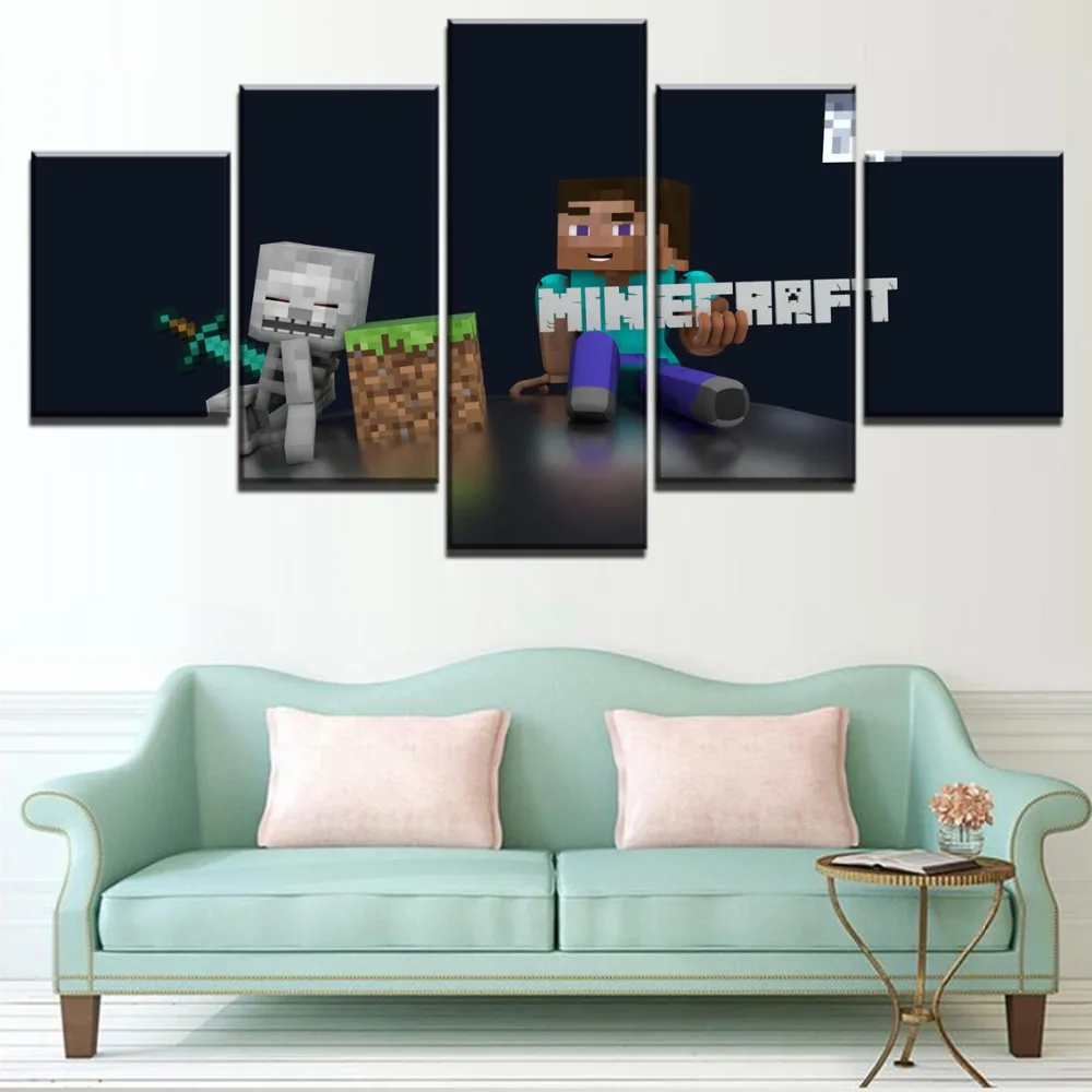 

High Quality Canvas Print Poster 5 Pieces Game Minecraft Painting Wall Art Picture For Living Room Home Decor Modular Framework