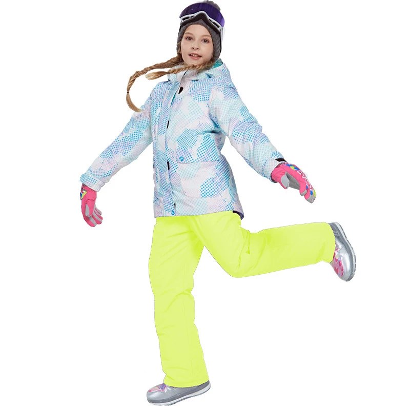 

Girls Ski Suit Winter Outdoor Sports Snowboard Jacket + Snow Pants Anti-Child Skiing Set Roupa De Hooded Warm And Windproof