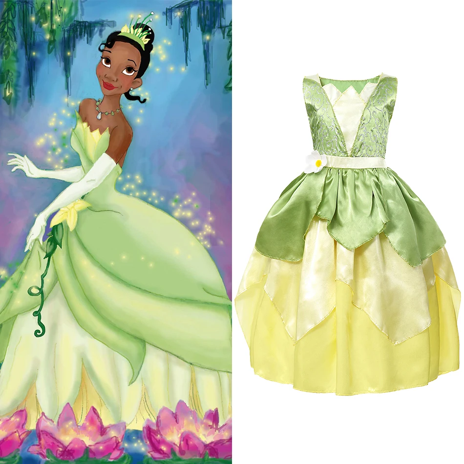 

YOFEEL Princess Tiana Costume for Girl Fancy Dresses Cosplay The Princess and The Frog Dress Kids Party Halloween Birthday Gown