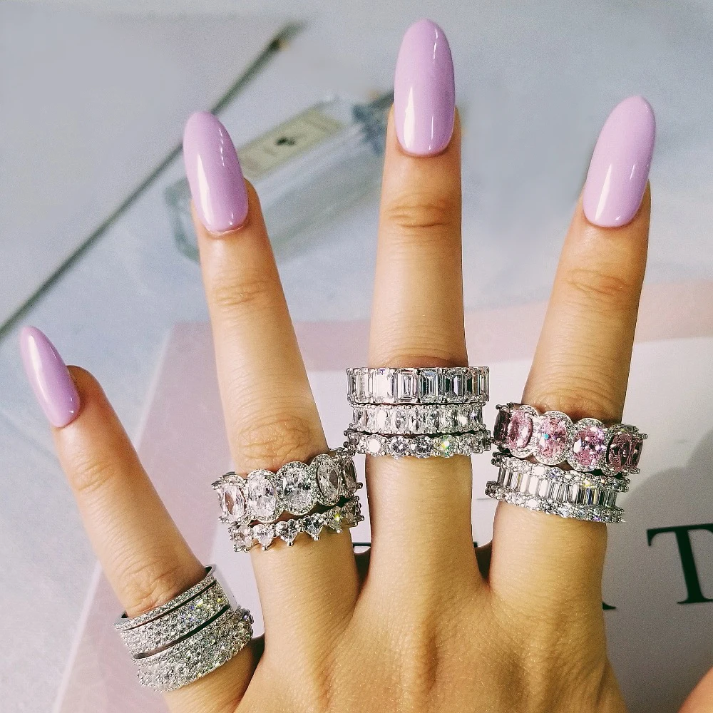 Baratos 2019 nuevo diseño 925 anillo de boda de plata de ley anillo de eternidad para mujeres compromiso sólido joyería Aniversario de moda LR4577S