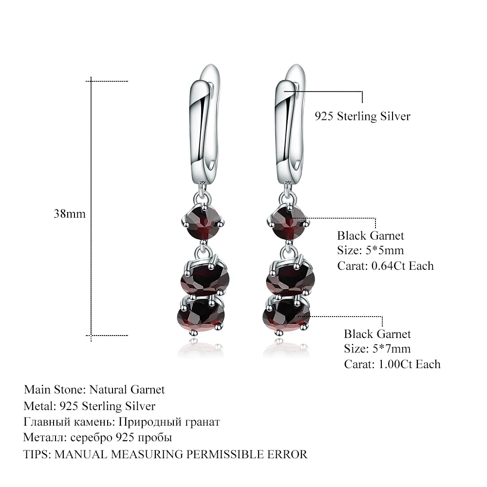 Gem's Ballet 5.28Ct овальный Природный Черный гранат драгоценный камень висячие серьги 925 пробы серебро для женщин Свадебные ювелирные изделия