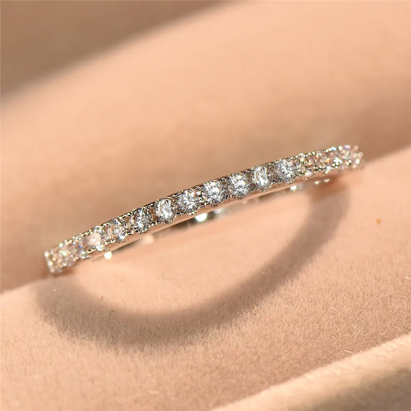 

Fashion Female Crystal White Zircon Ring Set Boho 925 Silver Rose Gold Wedding Bridal Sets Promise Rings For Women