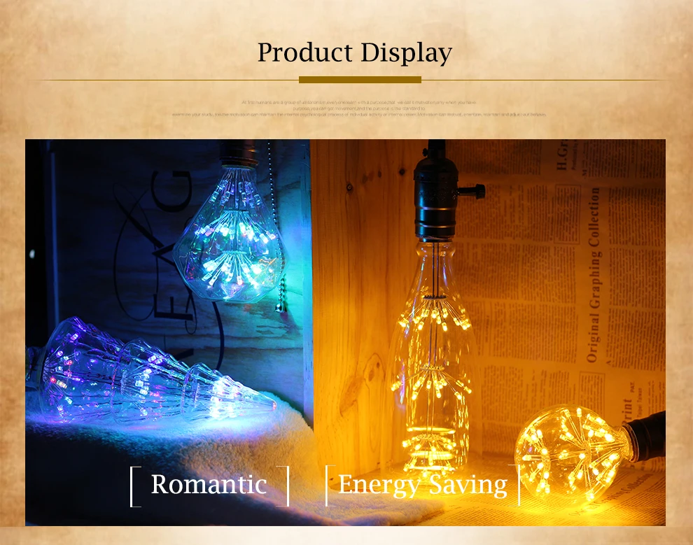 Светильник Эдисона E27 220 В 2 Вт до 8 Вт, винтажный светодиодный светильник с нитью накаливания, теплый белый, красочный, звездное небо, фейерверк, для домашнего декора, вечерние