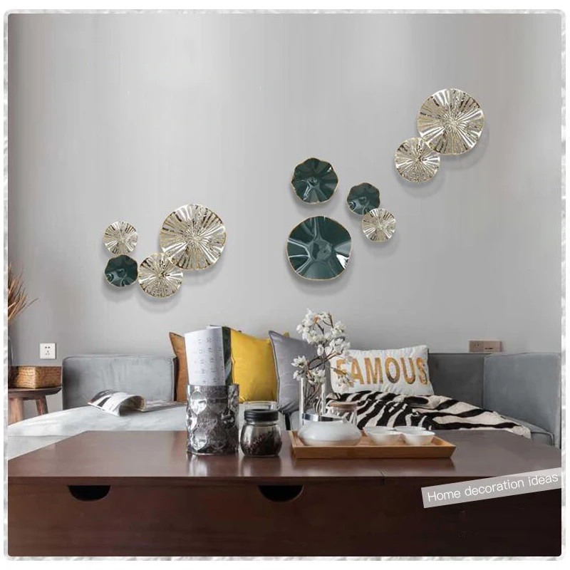 

Pastoral Wrought Iiron Lotus Leaf Wall Hanging Mural Ornaments Livingroom Wall Sticker Decoration Hotel Porch Accessories Crafts