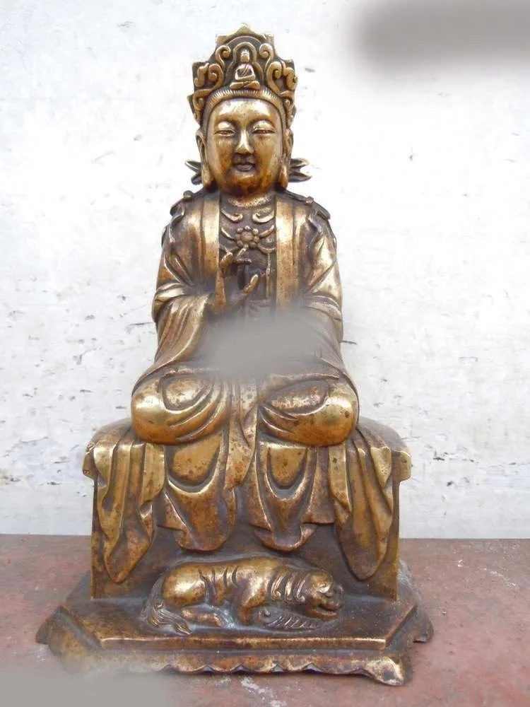 

10" China bronze gild carved finely beast training buddha Sculpture statue