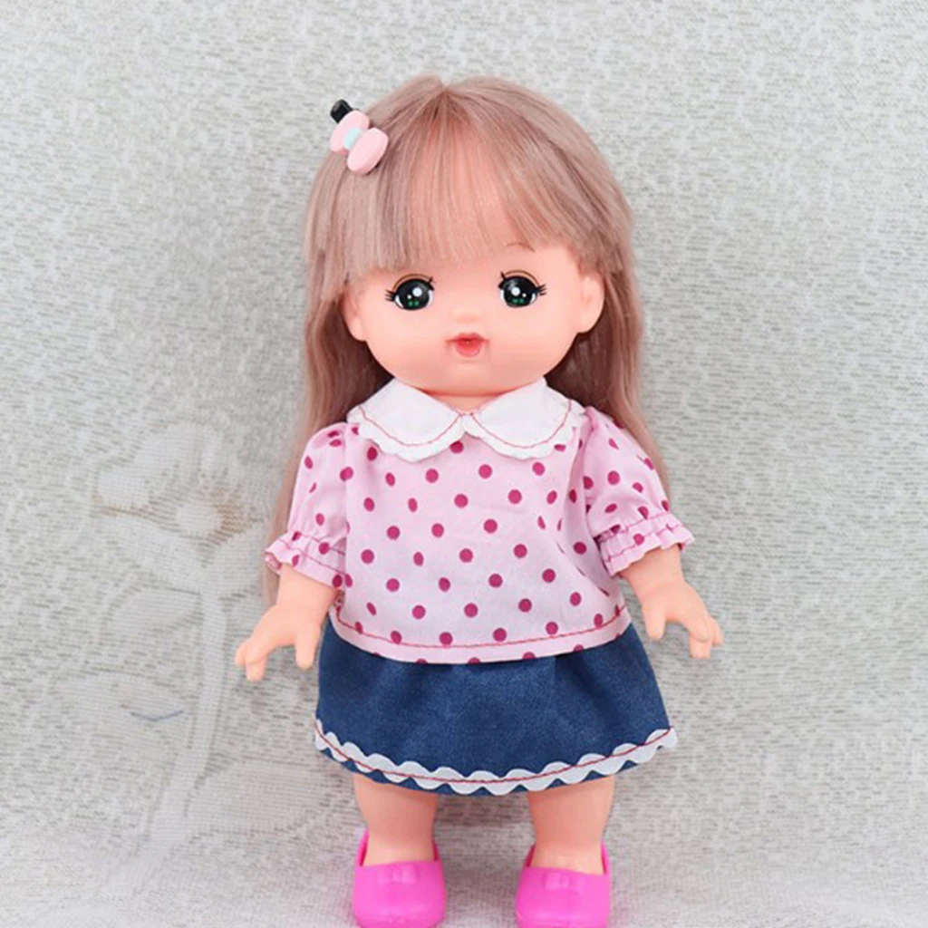 Mini Baby Doll Clothing Adorable Costume Set Tops T-shirt & Denim Miniskirt Dress For MellChan Baby Doll Dress-up Accessory