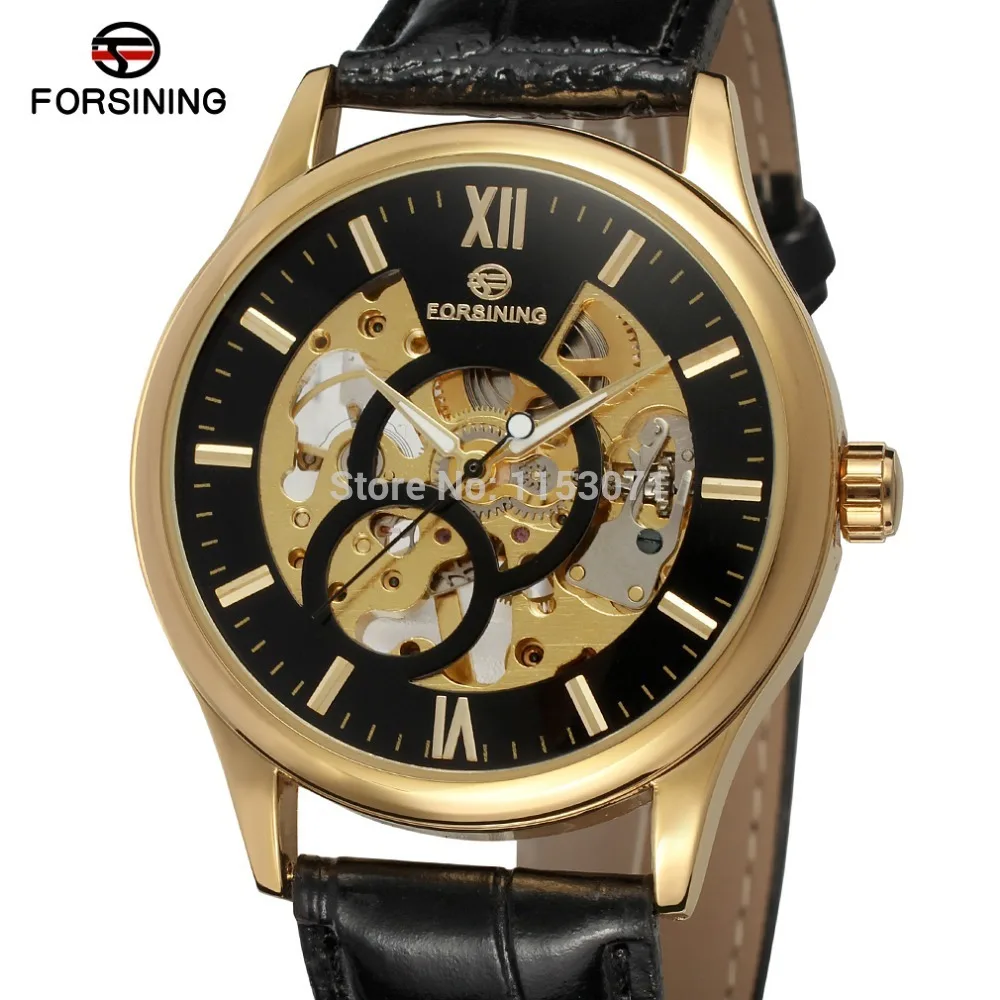 Мужские часы FORSINING relojes механические с черным скелетом из натуральной кожи fsg8094