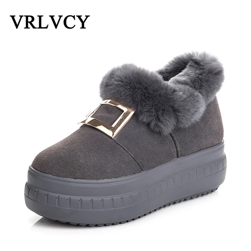 

2018 fur one snow boots winter new thick bottom leather rabbit hair women's shoes wild cotton shoes increased