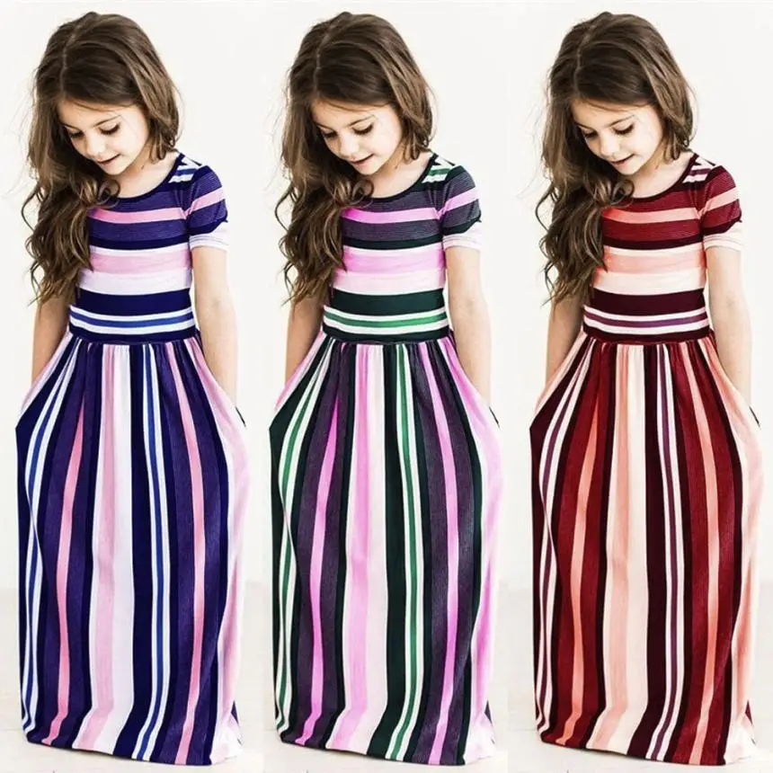 

TELOTUNY 2018 Kids Dresses For Girls Toddler Baby Girls Striped Long Dress Kids Party Beachwear Dresses Outfits Clothes 5.18