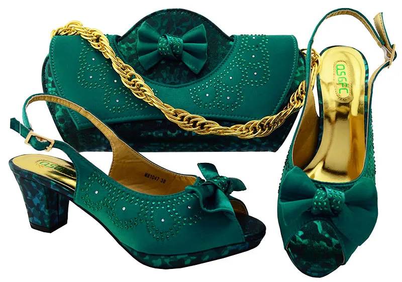 

2018 new designs African style shoes and bag set for wedding party Ladies high heels matching bags