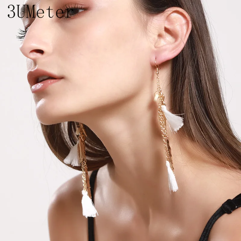 

3UMeter 2019 New Long Tassel Earrings For Women Temperament Wedding Earrings Gold Leaf Earrings Bohemia Gift For Girlfriend