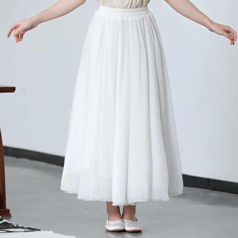 Белая юбка в китайском стиле, Женская юбка длиной до локтя, китайский этнический Ретро Сказочный дзен, чай, танец