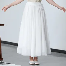 Белая юбка в китайском стиле, Женская юбка длиной до локтя, китайский этнический Ретро Сказочный дзен, чай, танец