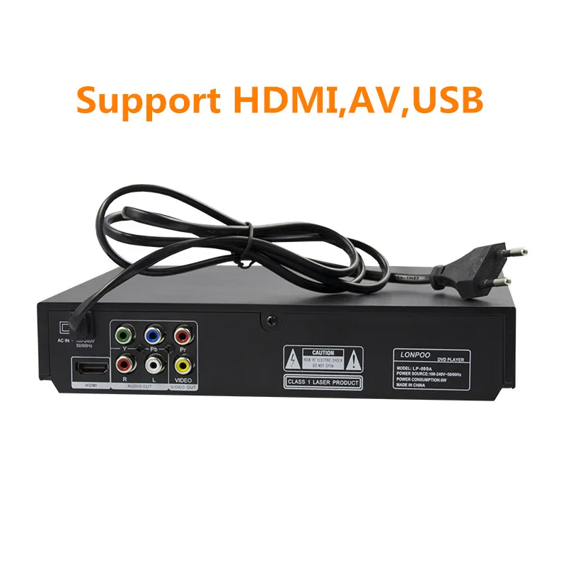 LONPOO Mini USB RCA HDMI DVD плеер бесплатные области нескольких OSD языков DIVX CD RW светодиодный
