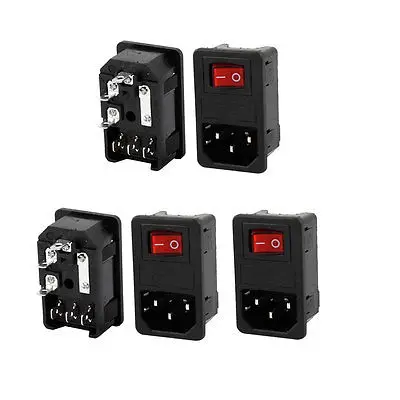 

5Pcs IEC 320 C14 Inlet Socket w Fuse w ON/OFF Red Light Rocker Switch AC250V 10A