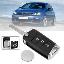 3 Botões CR2032 HAA Lâmina Virar Remoto Chave Shell Caso Fob W/Bateria para VW/Volkswagen Golf MK7 2002 2003 2004 2005 2006