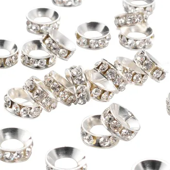 

100pcs 13mm Silver Plated Brass Rondelle Beads Crystal Rhinestone Grade "A" Loose Spacer Beads for Jewelry Making F60