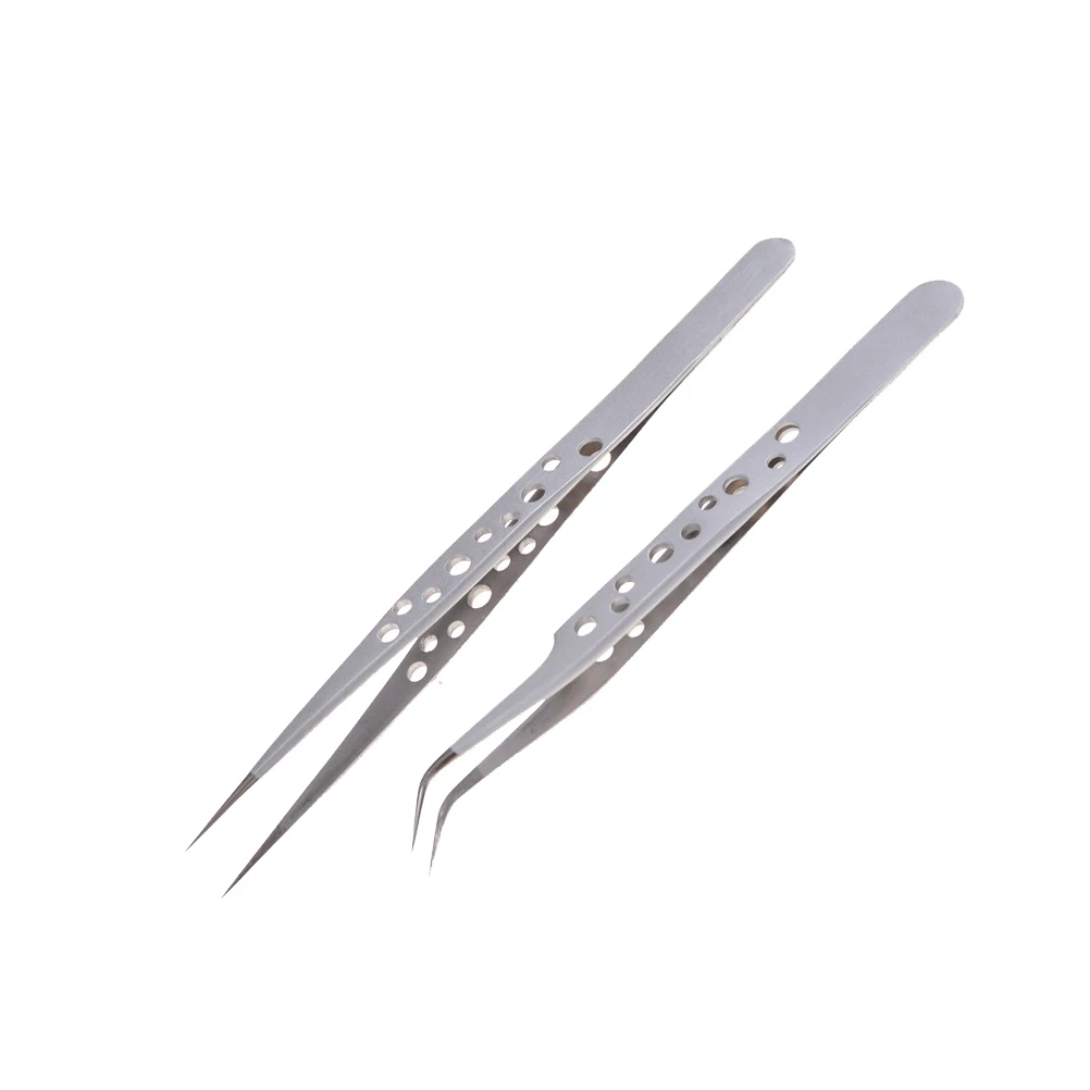 1pcs Electronic Tweezers Stainless Steel Precision Straight Curved