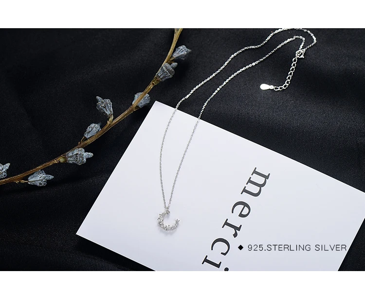 Настоящее серебро 925 пробы Irregul CZ Moon ожерелья подвеска мода Стерлинговое Серебро-ювелирные изделия эффектное ожерелье для женщин подарок