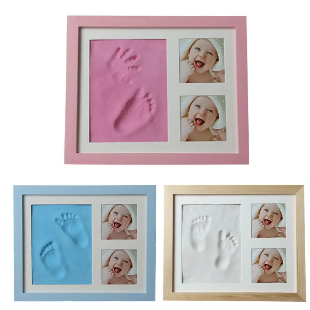 Baby Hand&Foot Print Hands And Feet Mold Maker Solid Wooden Photo Frame With Cover Fingerprint Mud Set Baby Growth Memorial gift