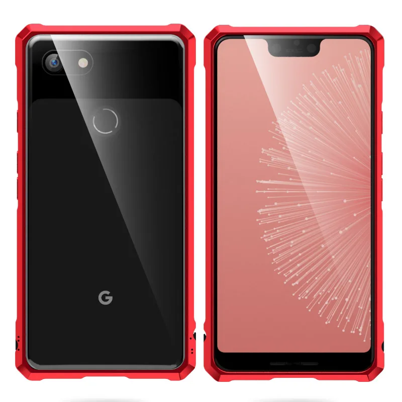 Роскошный металлический Прозрачный чехол для Google Pixel 3 XL 3XL алюминиевая рамка твердая прозрачная стеклянная крышка для Google Pixel 3 Case Pixel3 - Цвет: Красный