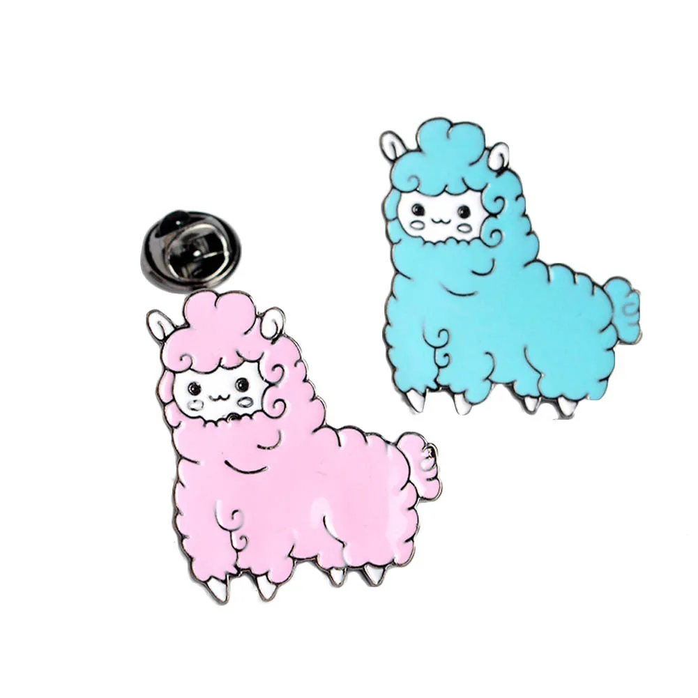

Cartoon Animal Lovely Little Sheep Alpaca Brooch Button Pins Pink Blue Brooch Denim Clothes Pin Badge Gift Cartoon Jewelry