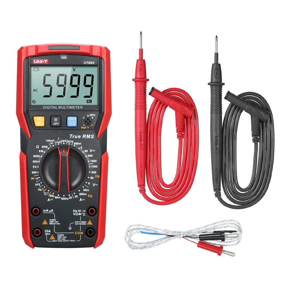 

UT89X Digital Multimeter ESR Tester Mini Universal Meter NCV Voltmeter LCD True RMS AC/DC Ammeter Thermometer with Flashlight
