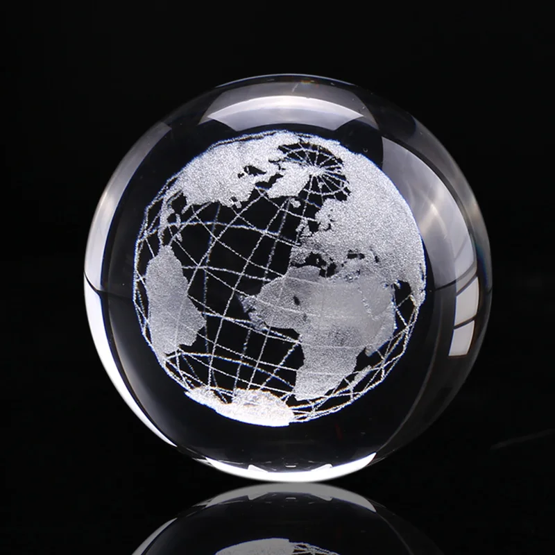 6cm 3D Crystal Earth Ball Laser Engraved Miniature Earth Model Glass