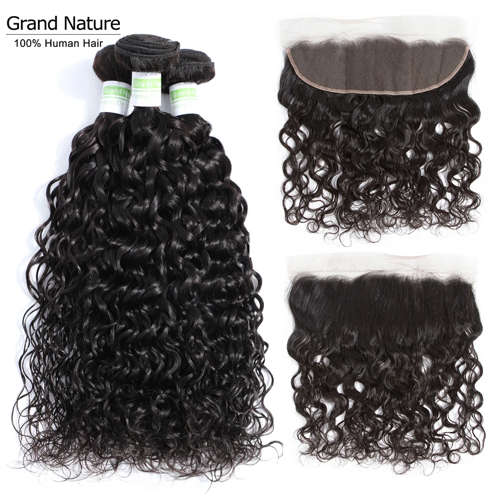 

Brazilian water wave bundles with closure 13x4inch lace frontal closure with 3bundles 4pcs/lot pineapple wave remy human hair