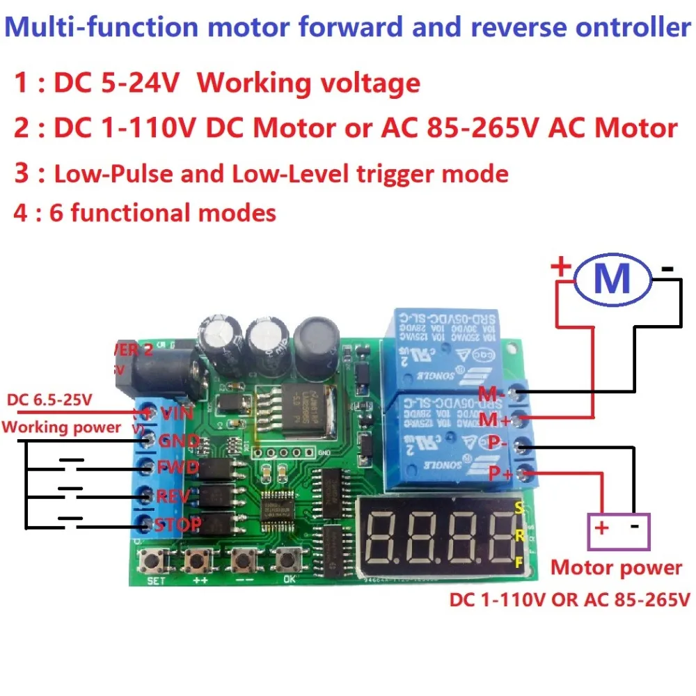 

DC 5-24V Multifunction AC DC Motor Reversible controller Driver board for Toy PLC Car Garage Door