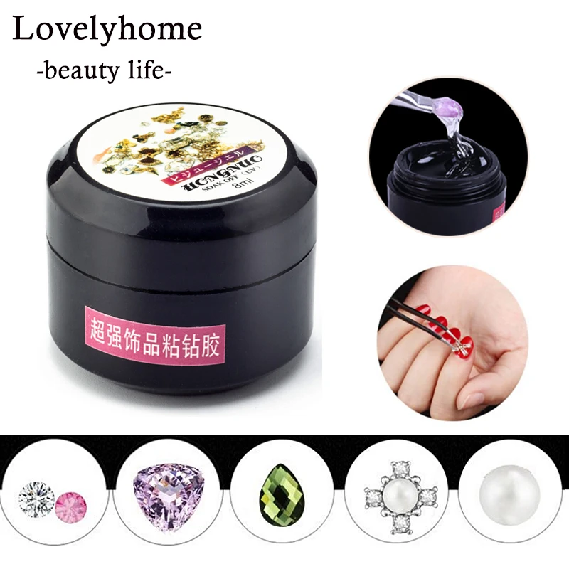 

1Box 8ML Clear Nail Art Glue UV Gel Rhinestone Manicure Sticking AdhesiveTips For Nail Tips Decoration