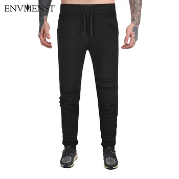 

2017 Autumn Brand Male New Fashion Slim Solid Color Beggars Hole Men Casual Pants Man Trousers Designer Mens Joggers 2XL